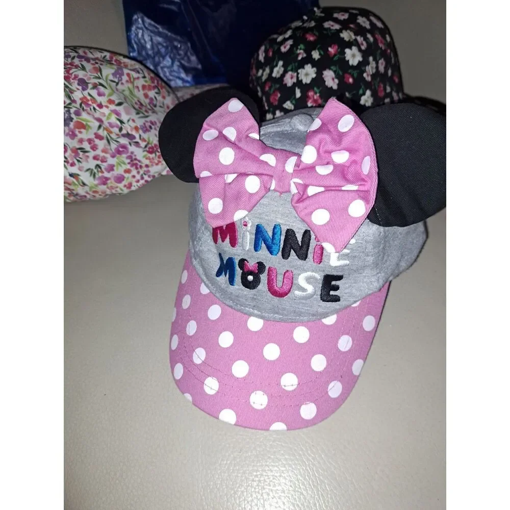 3 Darling little Girls caps including Disney's Minnie Mouse Plus 2 Flowered Caps